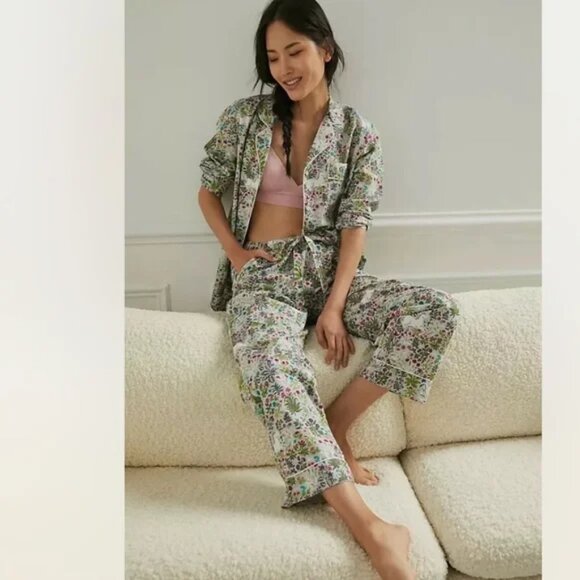 Printfresh x Anthropologie Unicorn's Garden Pajama Set Long Sleeve Rare Gray S - Picture 1 of 15